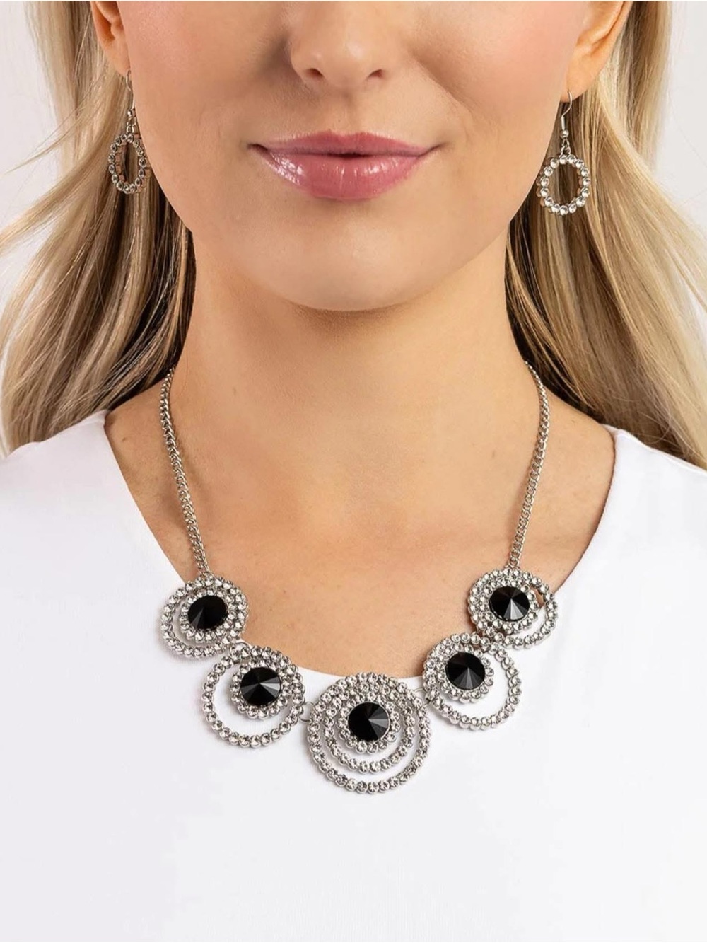 paparazzi Silver Tone Necklace with Black Accents
